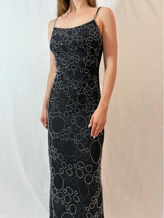 Cache Dresses & Skirts - Black and Silver Fully Beaded Bubble Cache Maxi Formal Dress